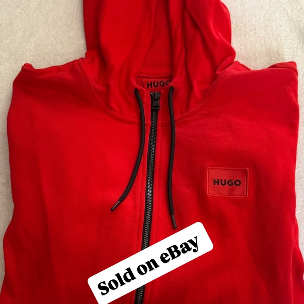 Mens Hugo Boss Red Zip Up Sweatshirt Stretch Cotton Hoodie Size Large - NEW* - Picture 1 of 8